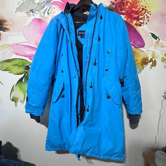 NFL Super Bowl LII Media Parka Blue Football Coat Size Large 2018 Fur Hooded - Picture 1 of 8